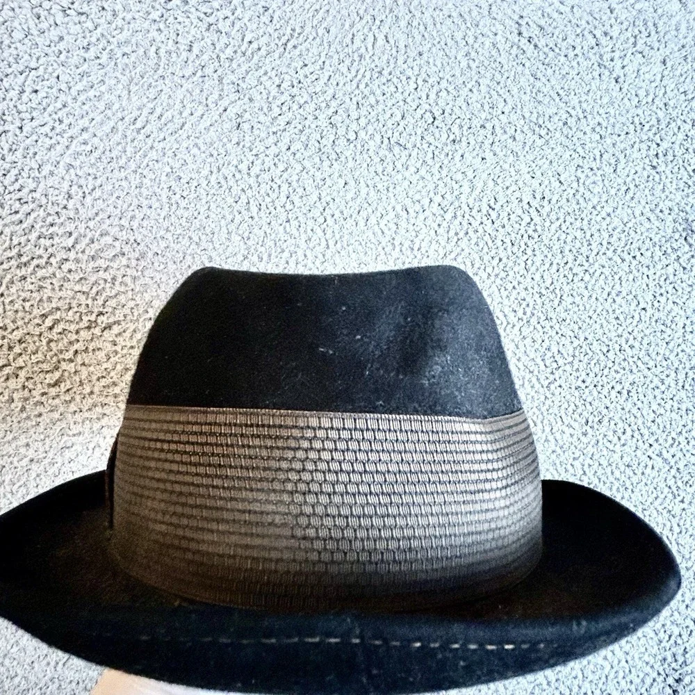 Vintage SEARS Imported Fur Fedora Hat Black w/ Black Band Small 7 Hipster Unisex